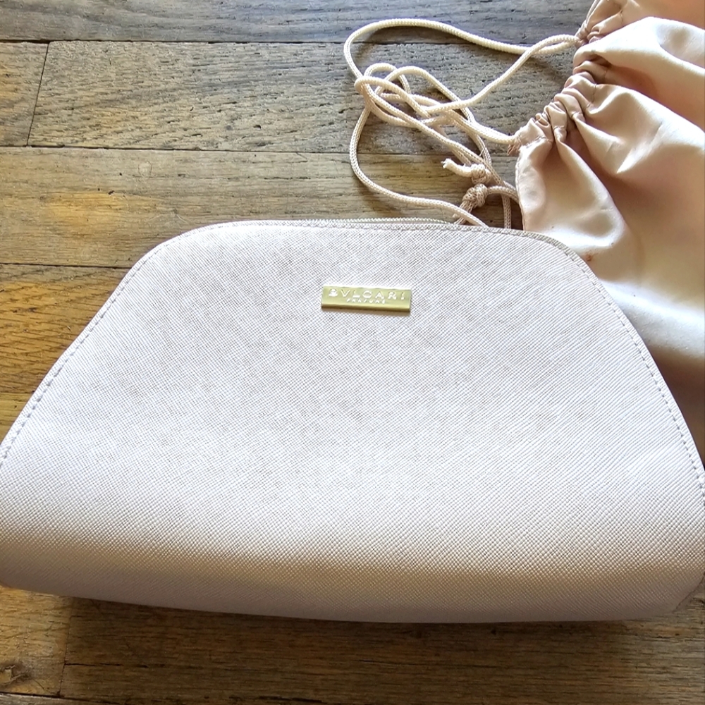 BVLGARI PARFUMS Pink Clutch Purse Makeup Bag with GWP Bulgari Faux Leather